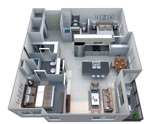 Floor plan for 2 beds, 2 baths, 1102 sqft